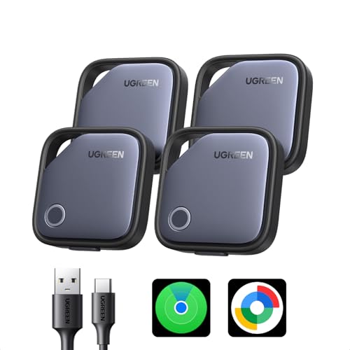 UGREEN 4Pack FineTrack Duo Smart Finder (iOS & Android Support + USB-C Rechargeable),Bluetooth Tracker Tags Compatible with Apple Find My/Google Find Hub,Item Finder Smart Tag fit for Galaxy S26