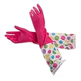 Sealike Polka Dot Floral Flower Ruffles Water Stop Waterstop Gloves Household Gloves Dishwashing Gloves Cleaning Gloves Latex Gloves with Stylus Hot Pink