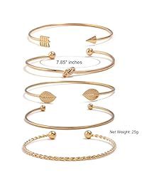 I'S ISAACSONG - Juego de brazaletes apilables chapados en oro amarillo con nudo de amor inspirador para mujeres y niñas