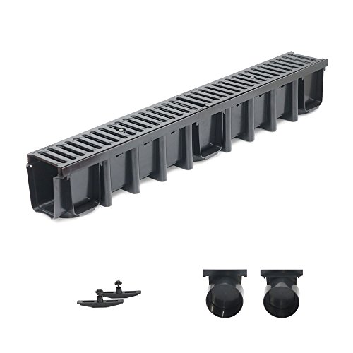 1m Entwässerungsrinne Tiefe 148mm Belastungsklasse C250, Gußrost komplett SET (schwarz)