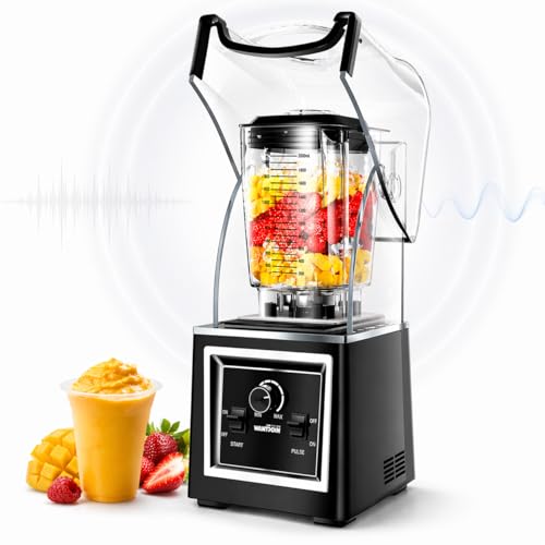 WANTJOIN Licuadora Potente Profesional 2000W con Cubierta Insonorizada, Licuadora Comercial 2L / 67 oz para Smoothies, Frappé, Hielo Triturado, Batidos y Jugos, Control de Velocidad Variable