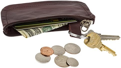 Womens Zippered Coin Pouch Purse with key ring, Change Holder Organizer (Brown) SD 004