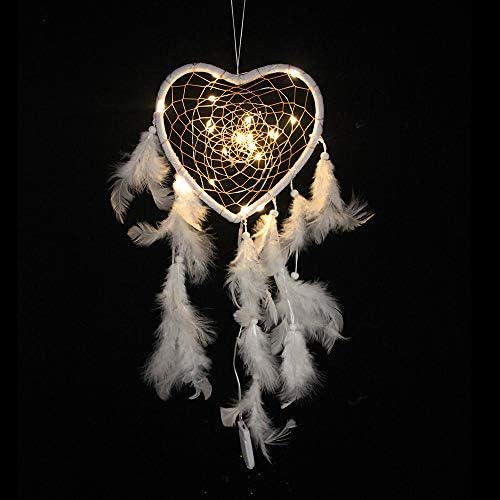 Love Heart Night Light Dream Catcher,123Loop Handmade Dream Catcher Feathers Night Light Car Wall Hanging Room Home Decor