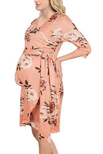Annery Women's 3 4 Sleeve Ruched Maternity Front Tie Nursing Friendly Dress