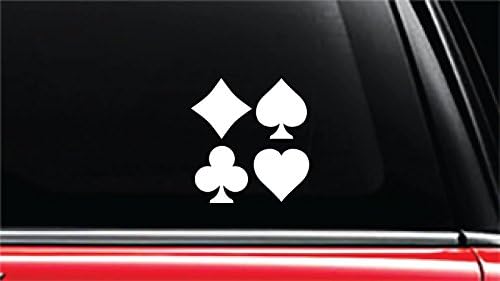 Playing Card French Suits Vinyl Die-Cut Decal Sticker for Car, Truck, Notebook, Laptop, Computer or Window (4" tall, White)