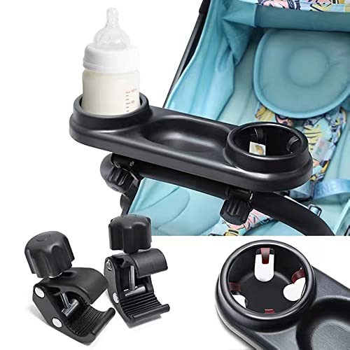 MINILUJIA 3 in 1 Universal Snack Tray Cup Holder with Non Slip Straps for Baby Stroller,Kids Stroller Snack Tray Suitable for Most Strollers with Handrails Accessories for Traveling (Black)