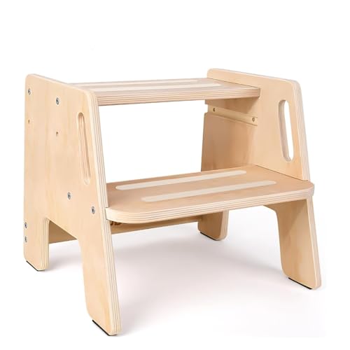 Adjustable 2-Step Toddler Step Stools, Wooden Kid Potty Training Stool for Bathroom Sink, Kitchen, Bedroom, Natural 38 * 33 * 31Cm