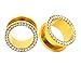 TouchNew 24k Gold Anodized Over Surgical Steel Screw-on Plugs/gauges W Clear Diamond Cz Stones 2 Piece (1/2'' (12MM))