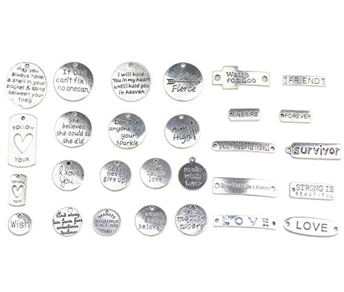 Aokbean 56pcs Inspirational Word Charms Pendant Beads for Necklace Bracelets Jewelery Making Supplies DIY Craft