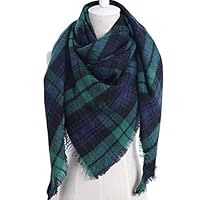 hitonsmusu Women Winter Fashion Triangle Plaid Print Soft Warm Pashmina Shawl Scarf Green