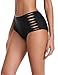 RELLECIGA Women's High Waisted Strap Bikini Bottom, M, Black