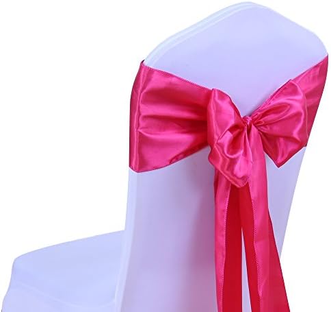 SINSSOWL 100PC-Fushia Wedding Decoration Satin Chair Cover Bow Ties in Event & Party Supply Chair Sashes …