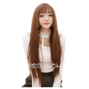 Cosplaza Cut Hair Flat Bangs Long Straight Light Brown Cosplay Wig