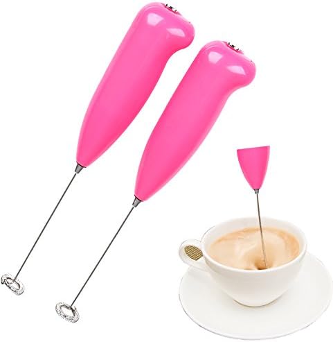 Hierkryst Handheld Portable Coffee Frother Battery Electric Manual Electric Milk Frother Coffee Maker Machine,Pink,Pack of 2