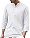 PASLTER Mens Long Sleeve Linen Cotton Shirts Casual Summer Beach Yoga Henleys Loose Fit Hippie Tops A-White