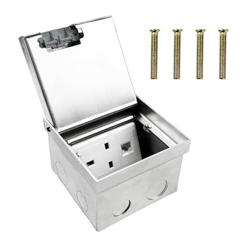 AC 250V Embedded Socket Box, Stainless Steel Hidden 3 Holes Floor Outlet with Computer Network Cable Jack, Concealed Socket Recessed Floor Electrical Outlet Box Kit for Conference Room Countertop