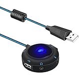 BEEXCELLENT External USB Sound Card, Audio Card with Extension USB Hub, Couple of Headphone Port, Mic Port, for PC, Laptops, Tablets, PS4, Compatible with Windows, Vista, Mac IOS