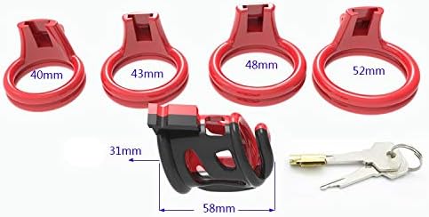 Bondage Masters Innovative Light Weight Male Chastity Device with 4 Size Back Rings, Mixed, 200 g, Red/Black, 200 g (Pack of 1) - Image 3