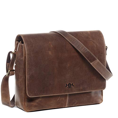 SID & VAIN Laptoptasche Messenger Bag echt Leder Spencer groß Businesstasche 15,6 Zoll Laptop Umhängetasche Laptopfach Herren