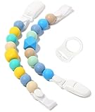 Teether Pacifier Clips - (2 Pack) Silicone Pacifier Holders for MAM, Nuk & Soothie - Fun, Colorful and BPA-Free - Boys Pacifier Holder (Sea Blue + Turquoise Lemon)