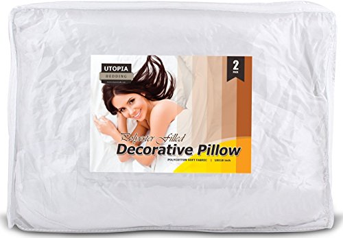 Decorative Pillow Insert (2 Pack, White) - Square 18x18 Sofa and Bed Pillow - Poly Cotton Cover - Indoor White Pillows by Utopia Bedding