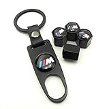iDoood High Quality Steel Car Air Tire Valve Caps and Black Keychain Combo Set for BMW M