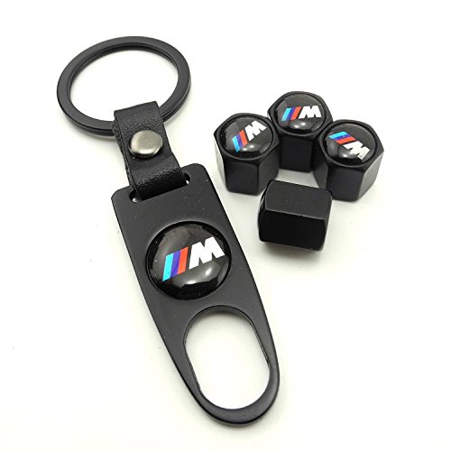 iDoood Steel Car Air Tire Valve Caps and Black Keychain Combo Set for BMW M