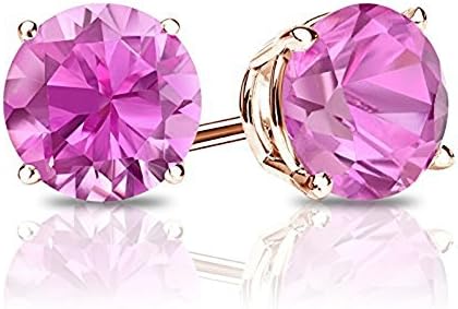 VBJewels Women's 14K Gold Toned 4-Prong Round Cut Pink Sapphire Stud Earrings 0.75 Ct Tw Rose