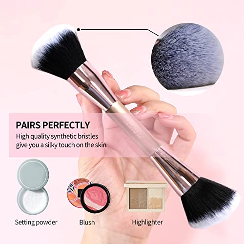 Contour Makeup Brush, Double Ended Bronzer Brush Foundation Makeup Brushes for Blending Liquid Powder Concealer Cream Cosmetics Blush Contour Brush