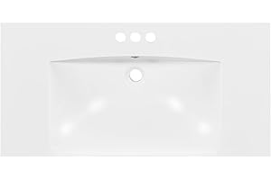 Merax Bathroom Vanity Sink Top, 36” x 18” Rectangular Resin Single Sink Basin Vanity Top with Integrated Sink, 4-Inch Faucet 3 Hole Spread, White (36")
