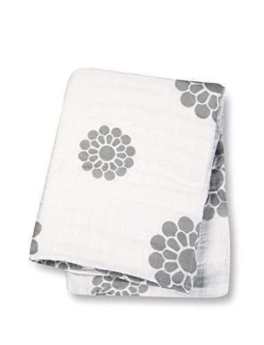 lulujo Muslin Cotton Swaddling Blanket - Grey Peonies