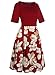 oxiuly Women's Vintage Dresses Patchwork Pockets Puffy Swing Casual Party Dress OX165 (Burgundy, xx_l)