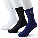 Nike Men's 3-pk. Dri-FIT Cushioned Crew Socks - Made in USA (Large-shoe size: 8-12, Navy/White/Black)