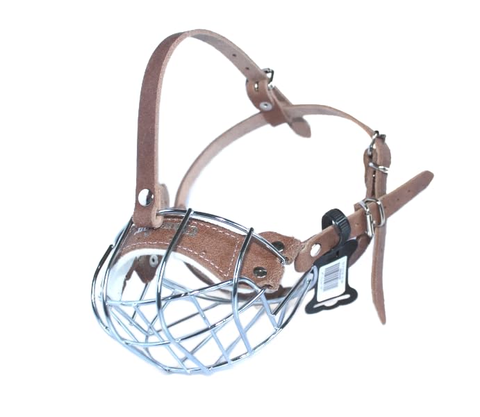 Strong Metal Wire Basket Dog Muzzle for American Bully (BA, Brown leather/Silver)