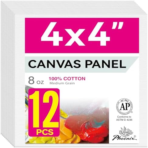 PHOENIX Small Painting Canvas Panels 4x4 Inch, 12 Value Pack - 8 Oz ...