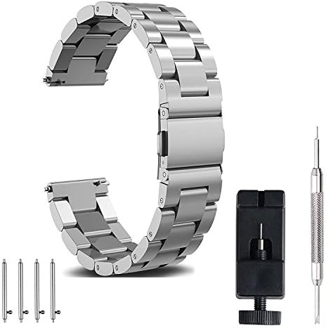 Samsung Gear S3 Frontier / Classic Watch Strap, 22mm Watch Strap, einBand Quick Release Premium Solid Stainless Steel Metal Business Replacement Bracelet Strap for Samsung Gear S3 Frontier/ Classic Watch, LG G Watch, MOTO 360 2nd 46MM, Asus ZenWatch 2, PEBBLE Time, Fossil Q and for All Models Spring Bars 22mm Watch, Silver