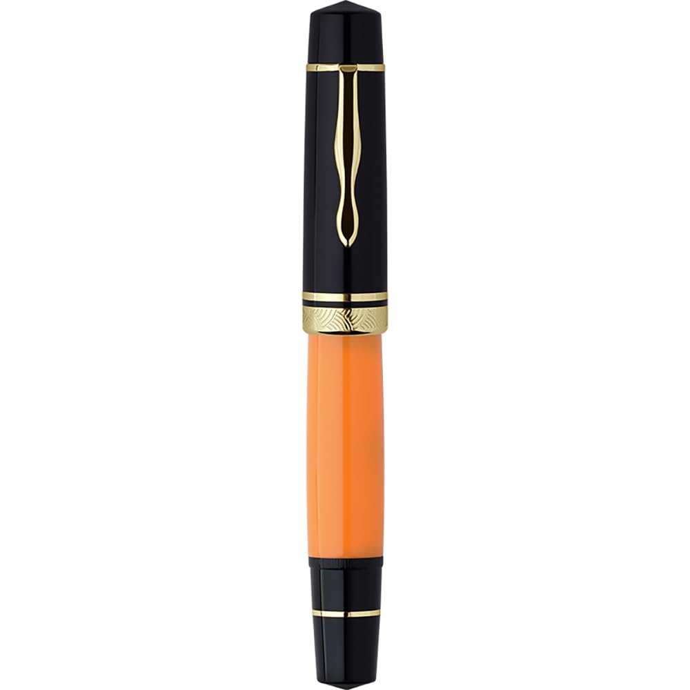 erofa Majohn P139 Piston Resin Fountain Pen Medium Nib with Box, Brass Piston System Large Capacity Writing Pen, Black Yellow
