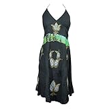 Womens Halter Dress Black Tie- Dye Embroidered Hippie Beach Resort Dresses