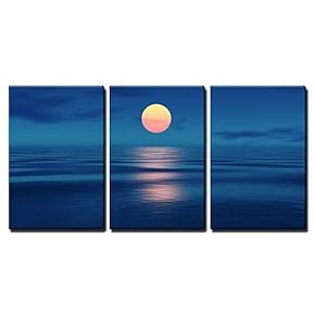 3 Piece Canvas Wall Art - an Image of a Beautiful Sunset Over The Ocean - Modern Home Art Stretched and Framed Ready to Hang - 16"x24"x3 Panels