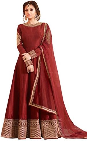 Fashion Ameza Maroon Embroidered Semi Stitched Long Anarkali Suit