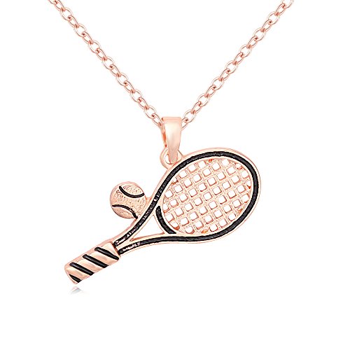 MANZHEN Racquet and Ball Sports Charm Tennis Pendant Necklace (Rose Gold)