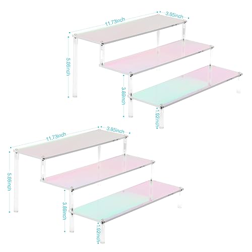Acrylic Risers Display Stands，2 Packs 3 Tier Clear Display Shelf for Cupcake Stand Party Shot Glasses Perfume Organizer Anime Figures Collectibles Jewelry Decoration and Cosmetic Products Tabletop