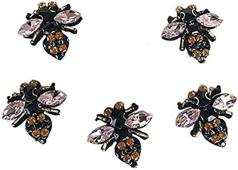 Oldlila 5 x Embroidery Rhinestone Bee Shape Patch Sew Iron On Badge Bag Clothes Fabric Patches Applique DIY Sewing Craft 4x4.2cm