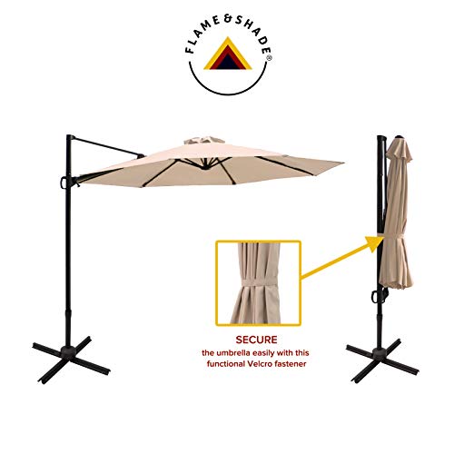 FLAME&SHADE 10 ft Cantilever Offset Outdoor Patio Umbrella with Base