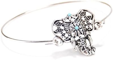 OVERMAL 1PC Retro Silver Turquoise Bead Elephant Hindu Ganesha Bracelet Bangle Cuff