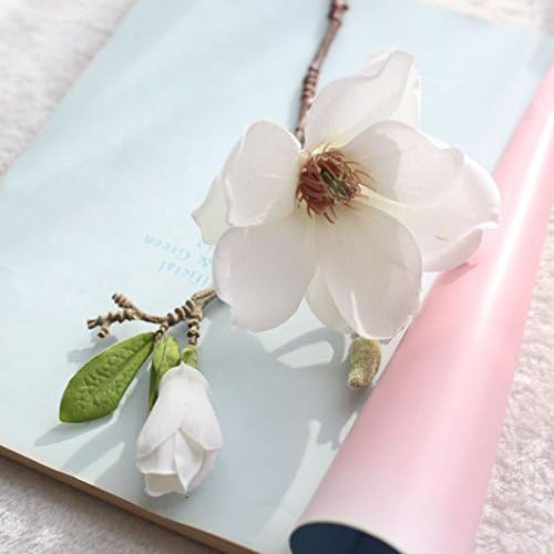 Artificial Fake Flowers In Vase White Pink Blue Red Bulk Leaf Magnolia Floral For Wedding Bouquet Party Home Decor (White)