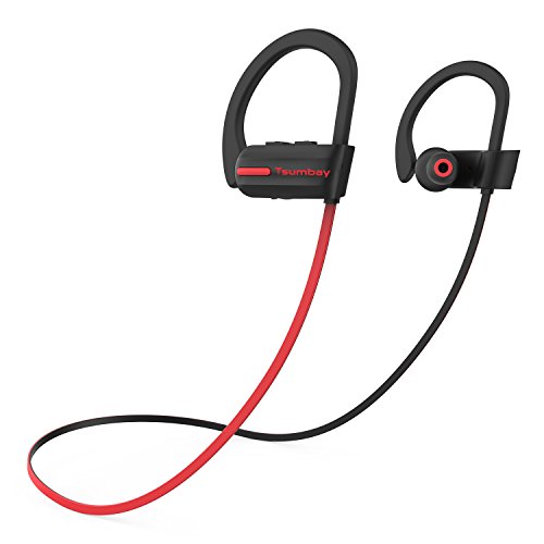 Bluetooth Headphones, Tsumbay IPX7 Waterproof Headphone, Wireless Sport Earphones In-Ear Earbuds with Mic, HD Stereo Sound, Bass, Secure Fit, Sweatproof, Noise Cancelling, 8-9 Hrs for Gym Running