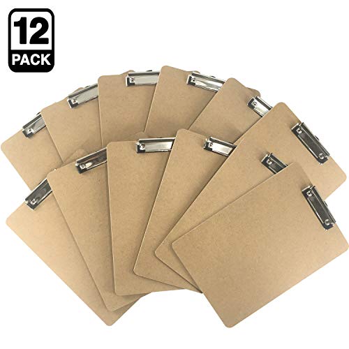 Clipboards - Eco-Friendly Hardboard Clipboard with Low Profile & Standard A4 Letter Size - Multi Pack of 12