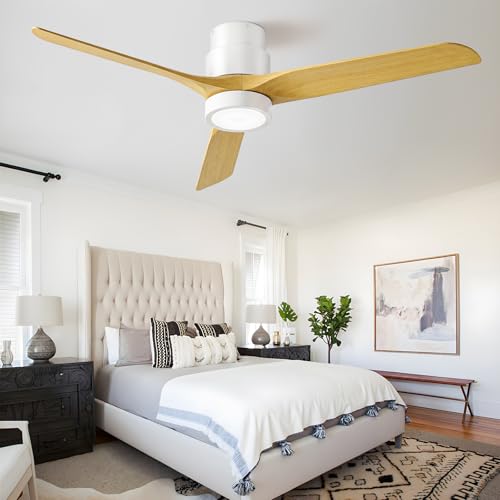 Ateroll Ventilateur de Plafond 3 Pales en ABS Ø132cm, Ventilateur Plafond Moderne 3 Températures LED (3000K-6500K), Télécommande Dimmable 6 Vitesses & Minuterie pour Chambre, Salon & Balcon