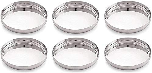 PEEZSTEEL Stainless Steel Heavy Gauge Dinner Plates with Mirror Finish 27cm Dia - Set of 6pcs